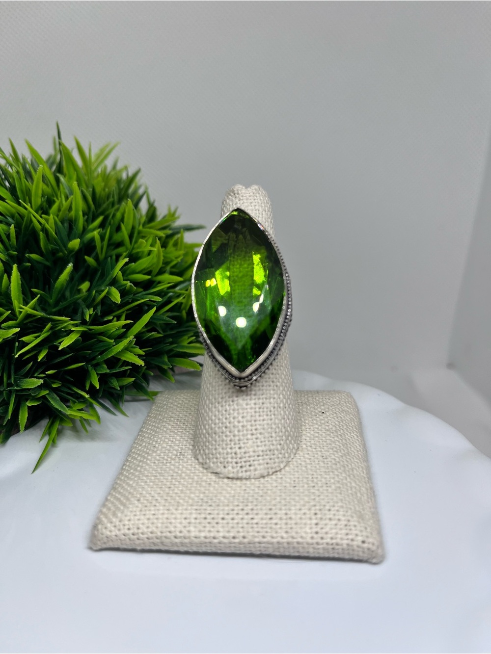 Green Peridot Vintage Style Marquise Statement Ring